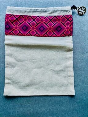 Tory Burch Duster Bag with Gold Logo and Geometric Pattern Size 8.5” x 6.5”